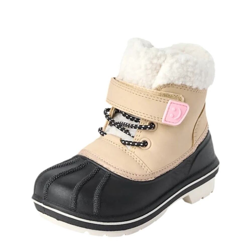 Children's Place Toddler Girls Colorblock All Weather Boots 5 Tan Smiley Face